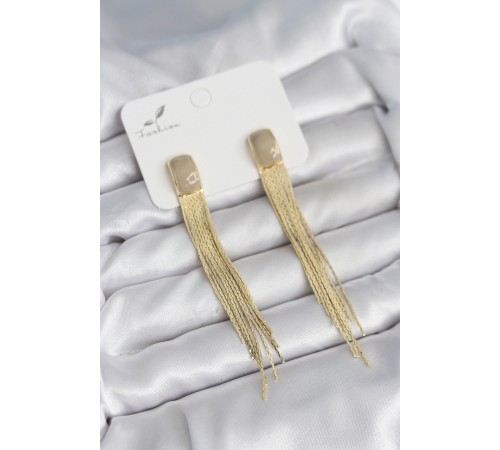 Sallantılı Krem Mineli Gold Renk Kadın Küpe - TJ-BKP11307