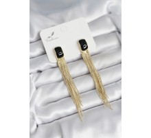 Sallantılı Siyah Mineli Gold Renk Kadın Küpe - TJ-BKP11308