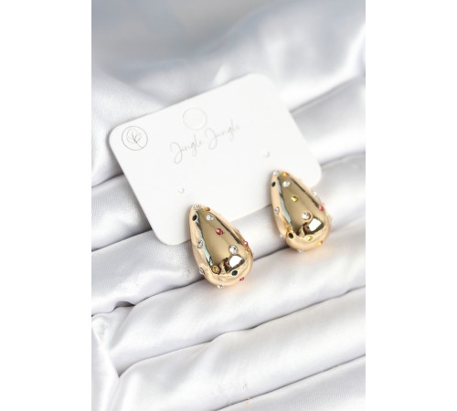 Damla Gold Renk Zirkon Taşlı Kadın Küpe - TJ-BKP11309