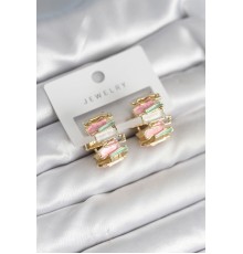 Mineli Karışık Renkli Gold Pirinç Kadın Küpe - TJ-BKP11311