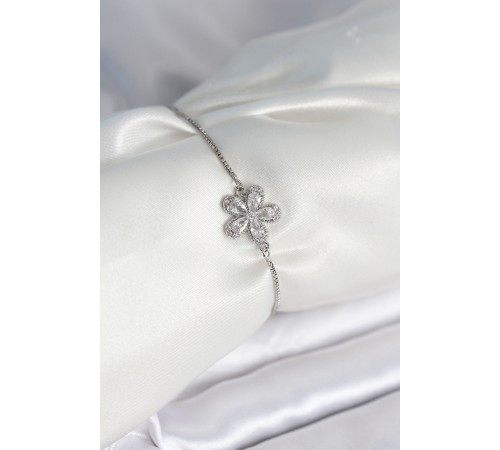 Çiçek Model Asansörlü Gümüş Renk Kadın Bileklik - TJ-BB8012