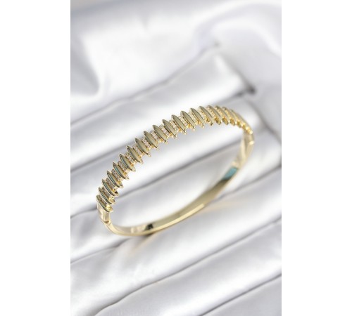 Gold Renk Zirkon Taşlı Pirinç Kadın Kelepçe - TJ-BB8021