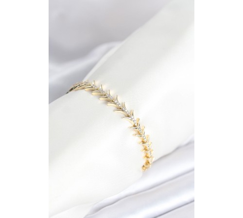 Pirinç Gold Renk Balık Sırtı Model Zirkon Taşlı Kadın Bileklik - TJ-BB8027