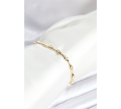 Pirinç Gold Renk Kemik Model Zirkon Taşlı Kadın Bileklik - TJ-BB8028