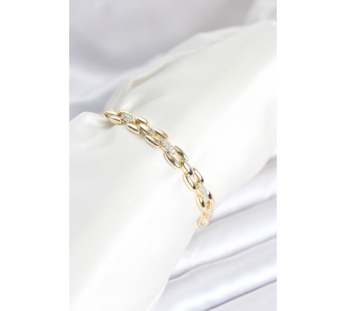 Pirinç Gold Renk Zincir Model Zirkon Taşlı Kadın Bileklik - TJ-BB8029