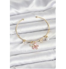 Pembe Charmlı Gold Renk Kadın Bileklik - TJ-BB8031