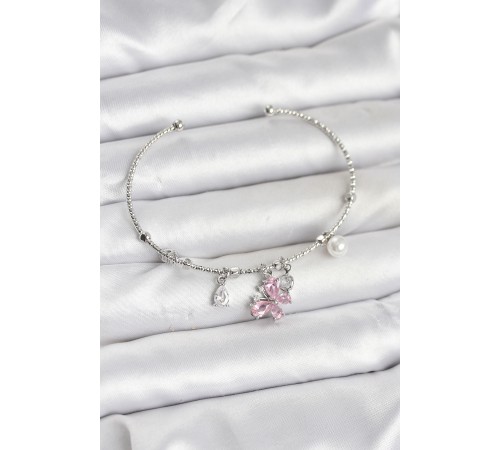 Pembe Charmlı Gümüş Renk Kadın Bileklik - TJ-BB8032