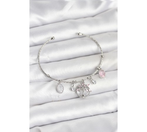 Hayat Ağacı Charmlı Gümüş Renk Pirinç Kadın Bileklik - TJ-BB8038