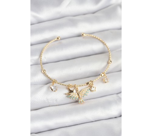 Anka Kuşu Charmlı Gold Renk Pirinç Kadın Bileklik - TJ-BB8039