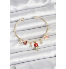 Gül Charmlı Gold Renk Pirinç Kadın Bileklik - TJ-BB8043