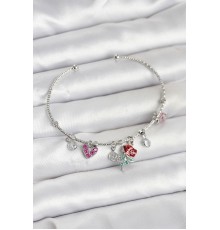 Gül Charmlı Gümüş Renk Pirinç Kadın Bileklik - TJ-BB8044