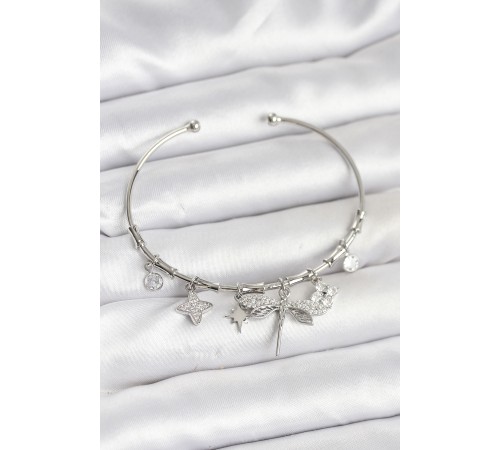 Yusufçuk Charmlı Gümüş Renk Pirinç Kadın Bileklik - TJ-BB8046