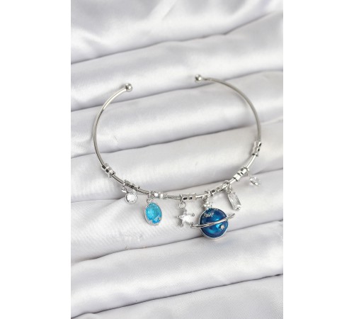 Gezegen Charmlı Gümüş Renk Pirinç Kadın Bileklik - TJ-BB8048