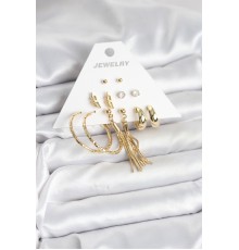 Gold Renk Pirinç Kadın 6 Çift Küpe Seti - TJ-BKP11317