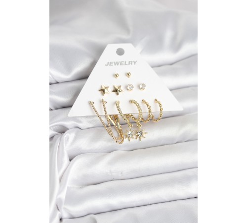 6 Çift Kadın Küpe Seti Gold Renk - TJ-BKP11318