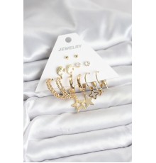 Gold Renk Yıldızlı Set 6 Çift Kadın Küpe Seti - TJ-BKP11320