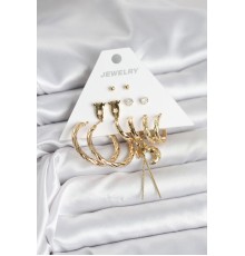 Gold Renk Pirinç 6'lı Kadın Küpe Seti - TJ-BKP11322