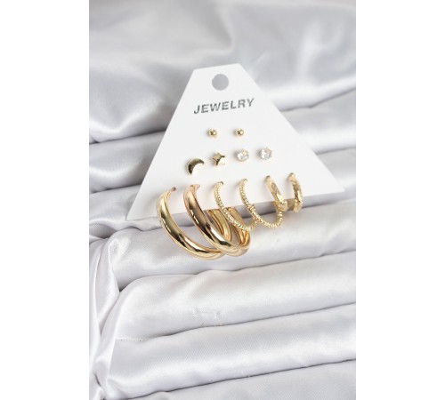 Gold Renk 6 Çiftli Pirinç Kadın Küpe Seti - TJ-BKP11323