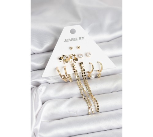 Gold Renk Pirinç 6'lı Kadın Küpe Seti - TJ-BKP11324