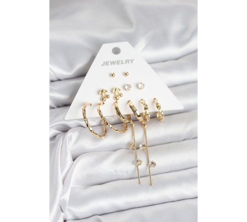 Gold Renk 6 Çift Pirinç Kadın Küpe Seti - TJ-BKP11326