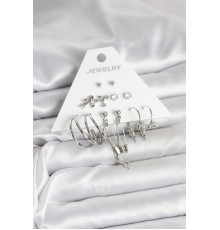 Pirinç Gümüş Renk 6'lı Kadın Küpe Seti - TJ-BKP11329
