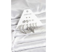 Pirinç Gümüş Renk 6 Çift Kadın Küpe Seti - TJ-BKP11332
