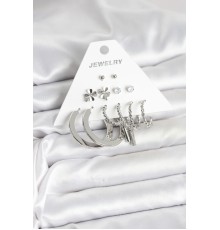 Pirinç Gümüş Renk 6 Çift Kadın Küpe Seti - TJ-BKP11332