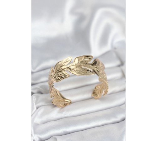 Gold Renk Pirinç Levha Yaprak Model Kadın Bileklik - TJ-BB8052
