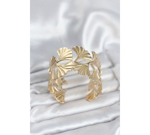 Pirinç Gold Renk Levha Yelpaze Model Kadın Bileklik - TJ-BB8053