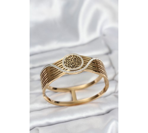 316L Çelik Gold Renk Yaşam Ağacı Modelli Kadın Kelepçe Bileklik - TJ-BB8073