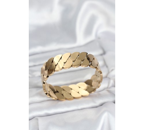 316L Çelik Gold Renk Ezme Zincir Model Kadın Kelepçe Bileklik - TJ-BB8074