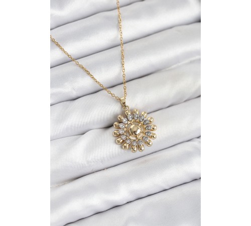 316L Çelik Zincir Gold Renk Güneş Model Kadın Kolye - TJ-BKO10605