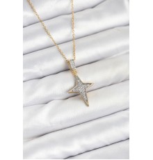 316L Çelik Zincir Gold Renk Kutup Yıldızı Model Zirkon Taşlı Kadın Kolye - TJ-BKO10610