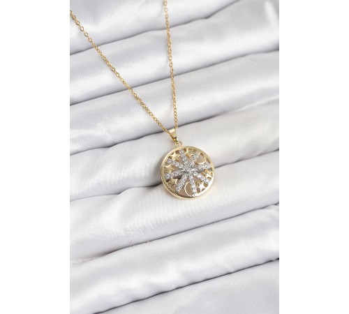 316L Çelik Zincir Gold Renk Zirkon Taşlı Kadın Kolye - TJ-BKO10611