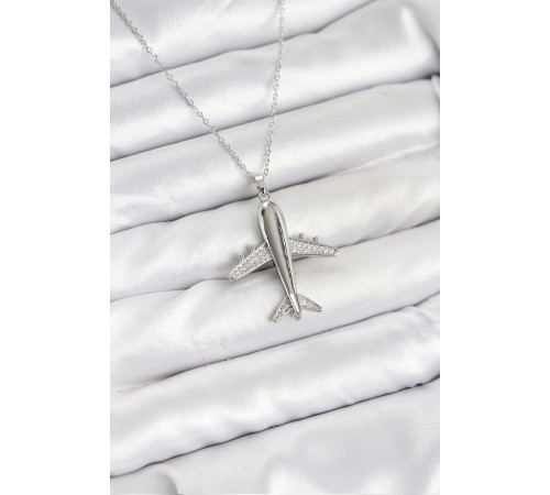 316L Çelik Zincir Gümüş Renk Uçak Model Kadın Kolye - TJ-BKO10616