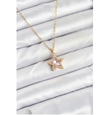 316L Çelik Zincir Pembe Taşlı Yıldız Model Kadın Kolye - TJ-BKO10619