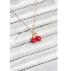 316L Çelik Zincir Gold Renk Kiraz Model Kadın Kolye - TJ-BKO10623