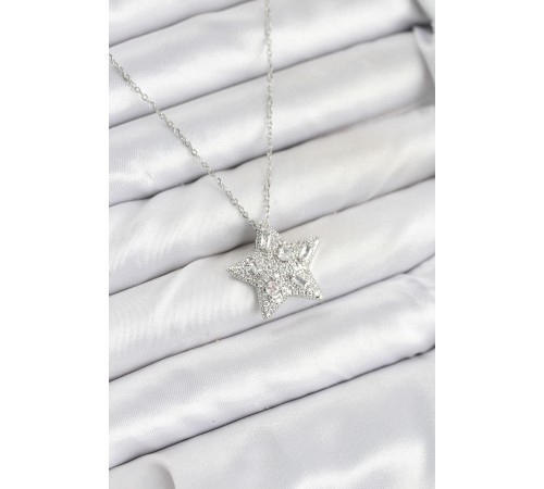 316L Çelik Zincir Gümüş Renk Yıldız Model Kadın Kolye - TJ-BKO10624