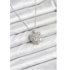 316L Çelik Zincir Gümüş Zirkon Taşlı Kalpli Kadın Kolye - TJ-BKO10625