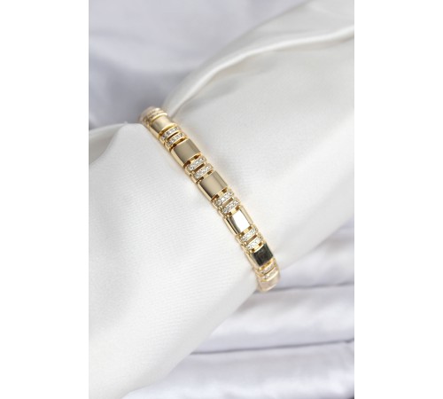 Pirinç Gold Renk Zirkon Taşlı Kadın Bileklik - TJ-BB8082