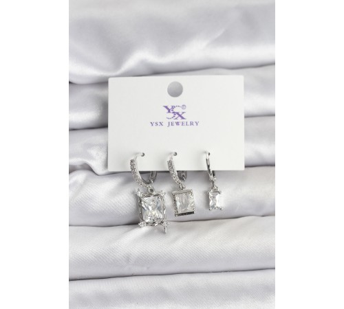 Gümüş Renk Zirkon Taşlı Kadın Küpe - TJ-BKP11343