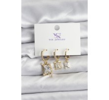 Gold Renk Zirkon Taşlı Kadın Küpe - TJ-BKP11344