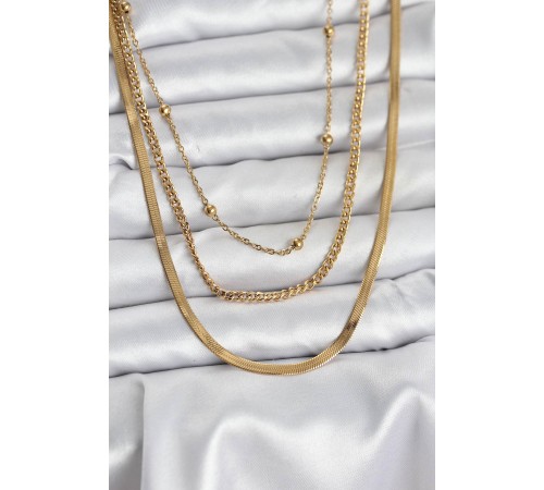 316L Çelik Gold Renk 3'lü Kadın Kolye - TJ-BKO10630