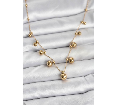 316L Çelik Zincir Gold Renk Topçuklu Kolye - TJ-BKO10632