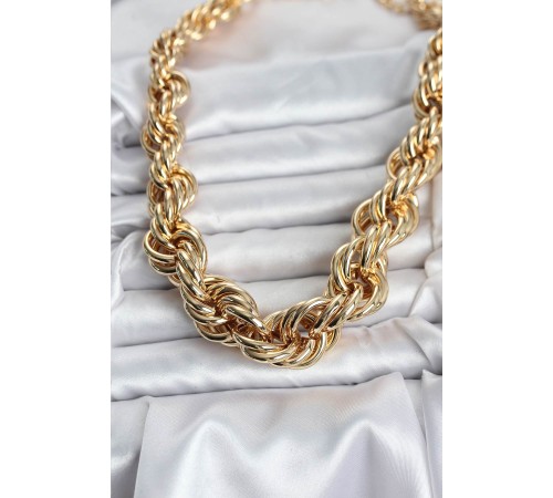 Pirinç Gold Renk Sarmal Halat Model Kadın Kolye - TJ-BKO10634