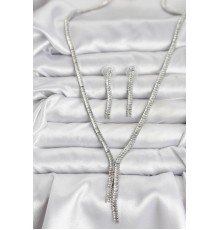 Gümüş Renk Baget Zirkon Taşlı Kadın Kolye Küpe Set - TJ-BKO10637