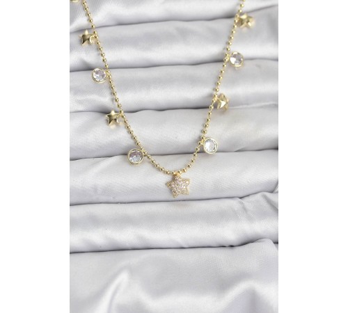 Pirinç Gold Renk Yıldız Model Kadın Kolye - TJ-BKO10640