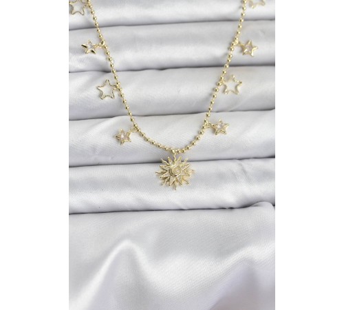 Pirinç Gold Renk Güneş Model Kadın Kolye - TJ-BKO10645