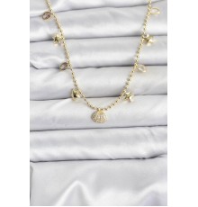 Pirinç Gold Renk Zirkon Taşlı Deniz Kabuğu Model Kadın Kolye - TJ-BKO10646