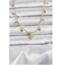 Pirinç Gold Renk Zirkon Taşlı Kutup Yıldızı Model Kadın Kolye - TJ-BKO10647